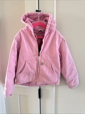 Carhartt Pink Canvas Cotton Hooded Sherpa-Lined Jacket Zipper Up Girl’s XS (8)